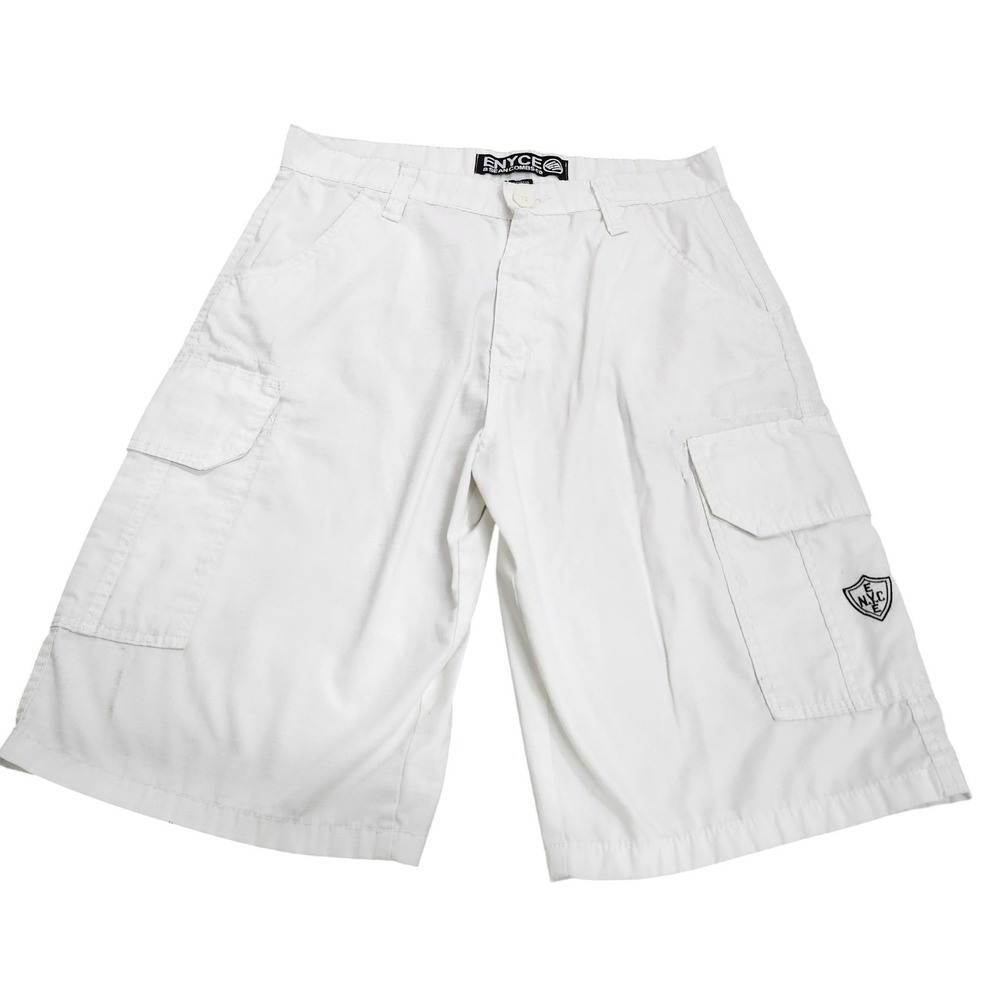 Enyce Cargo Shorts Mens 34 White Canvas 12 Inseam Relaxed Fit Summer Pockets